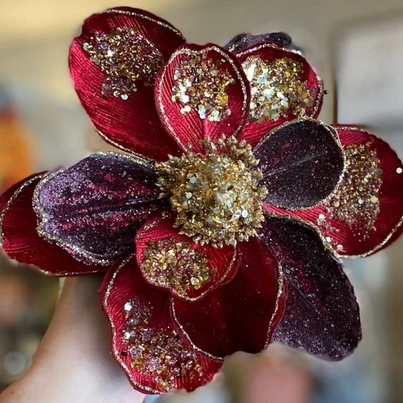 Glam Burgundy/Plum Magnolias with Gold Pack of 3 - Picture 3 of 4